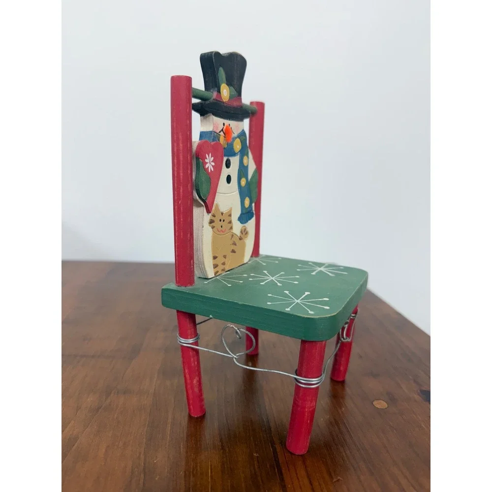 VTG Snowman Wooden Decorative hand painted Mini Chair Christmas Holiday Decor